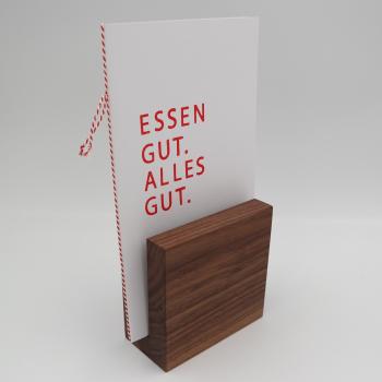 Großer Speisekartenhalter aus Nussbaumholz, geölt - 10 cm lang, 10 cm hoch, Nutbreite 12 mm