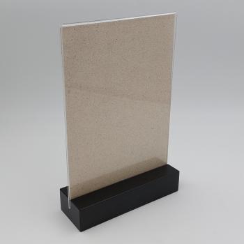 DIN A 5 Holzaufsteller hoch Display mit Acrylglas U-Tasche Buche schwarz lackiert