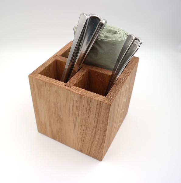 Box aus Eichenholz, geölt, für Besteck und Servietten