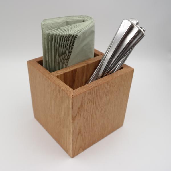 Box aus Eichenholz, geölt, für Besteck und Servietten