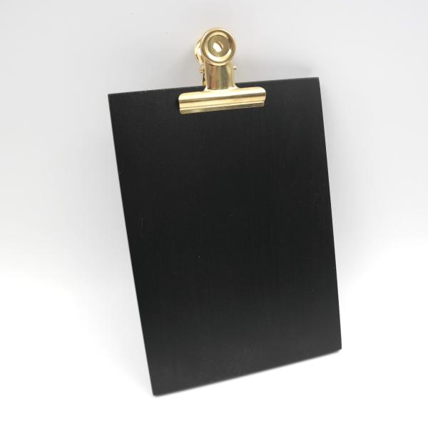 A6 Rechnungsbrett / Halter / Klemmbrett aus Buchenholz, schwarz gebeizt und lackiert