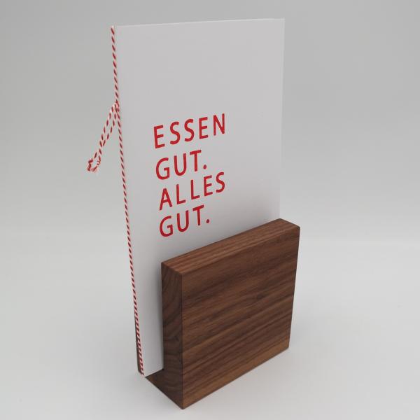 Großer Speisekartenhalter aus Nussbaumholz, geölt - 10 cm lang, 10 cm hoch, Nutbreite 12 mm