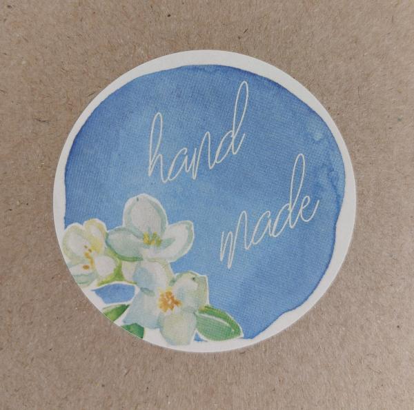 Aufkleber " handmade ", blau, 100 Stück